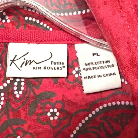 Kim Rogers Petite Pink Floral Full-Zip Jacket PL Cotton Blend Long Sleeve - Picture 2 of 5